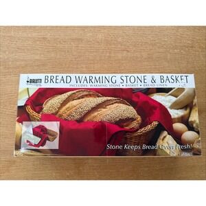 Bialetti 3 Piece Bread Warming Set Stone, 15" Wicker Basket & Napkin/Linen IOB